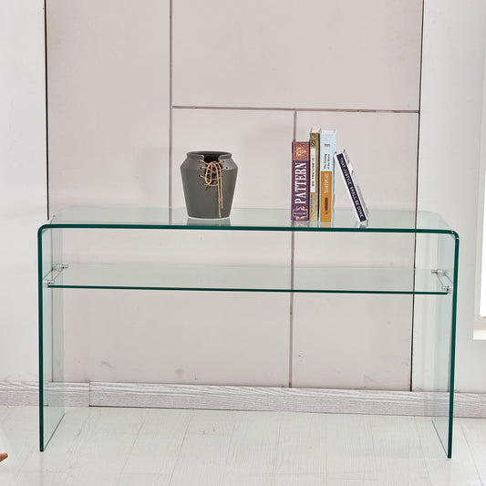 Modern Glass Console Table With Rounded Edges For Versatile Use Tempered Glass - Clear