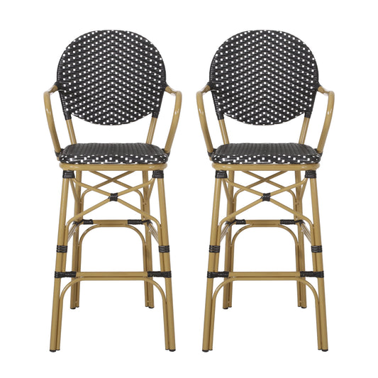 Outdoor Wicker And Aluminum French Barstools (Set of 2)