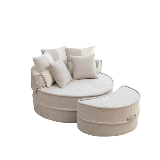 Modern Oversized Round Barrel Accent Chair With Ottoman