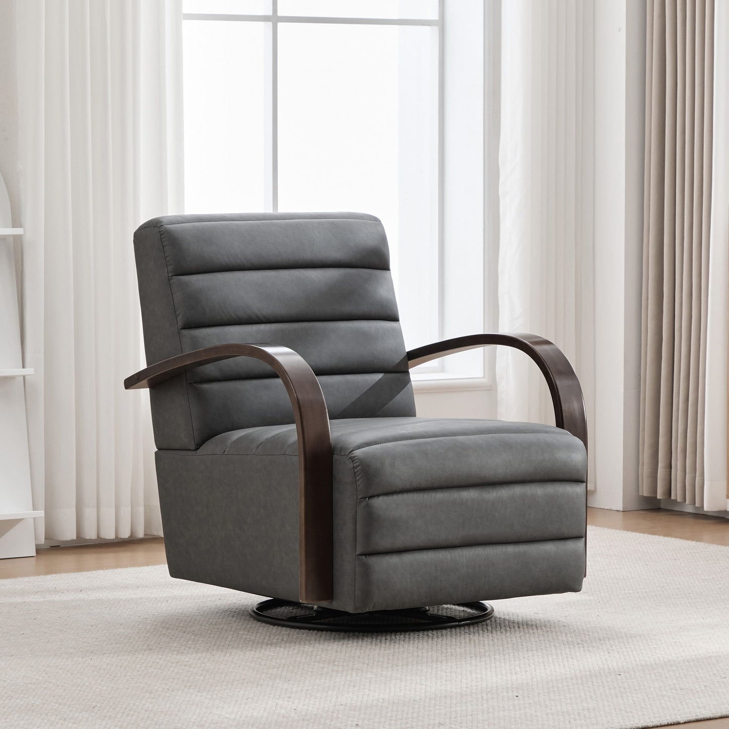 360° Swivel Accent Chair With Armrests, Comfy Lounge Reading Chair - Gray
