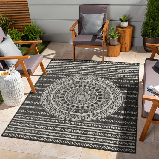 Sunshine - 5'3" X 7'3" Indoor, Outdoor Area Rug - Anthracite - Polypropylene
