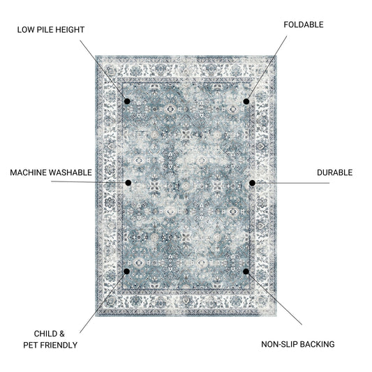 Toucan - Washable Non - Slip Area Rug, Elegant Design - Silver