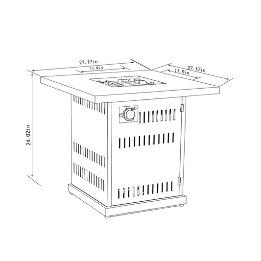 28" Propane Gas Fire Pit Table, 50000 Btu Square Steel Fire Pit For Outside Patio Deck Garden Courtyard - Brown