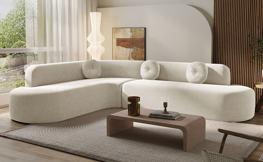 Extra Large Sectional Sofa Soft Fabric Upholstery, Elegant Curved Design With 3 Round Cushions, High - Resilience Foam For Ultimate Comfort - Beige