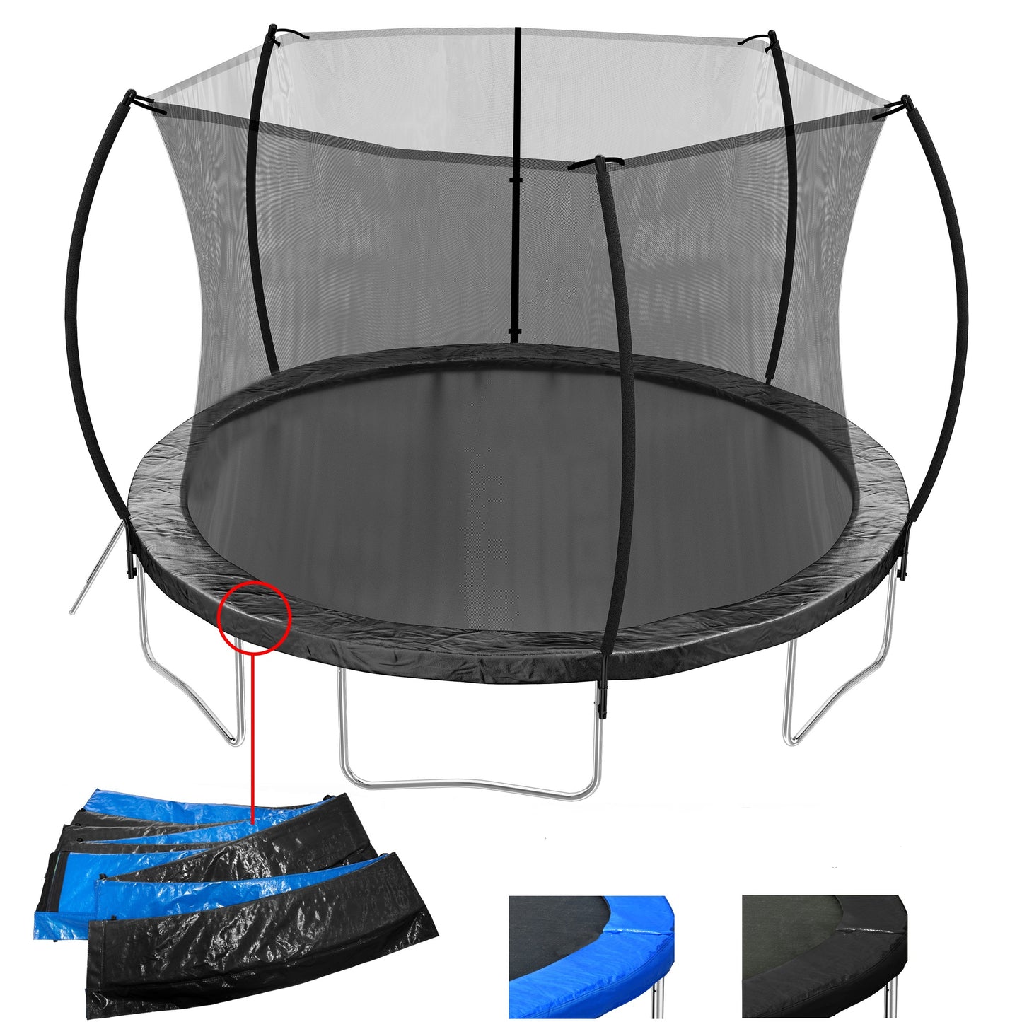 12FT Trampoline (Double-side color pad) , Trampoline for Kids and Adults with Enclosure Net and Ladder,Curved fence pole