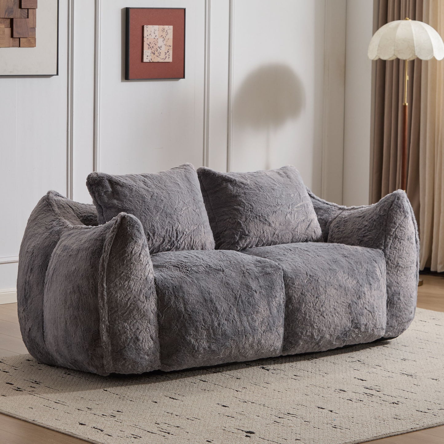 Giant Bean Bag Couch, Ultra Soft Fluffy Loveseat For Living Room Reading Chair With Pillows - Gray
