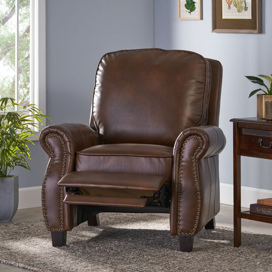 Neville - Recliner Chair With Push Back Function And Birch Wood Legs - Brown
