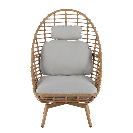 Ellis - Outdoor Wicker High Back Lounge Chair, Teak Finished Leg - Light Brown / Beige
