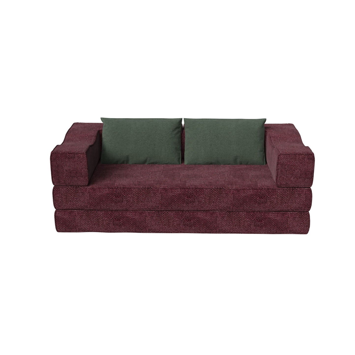Convertible Couch Bed With 2 Pillows, 3 Seat Folding Floor Couch & King Size Bed Mattress, Diy Combination - Burgundy