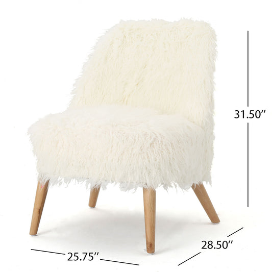 Modern Glam Club Chair With Shaggy Textures - White