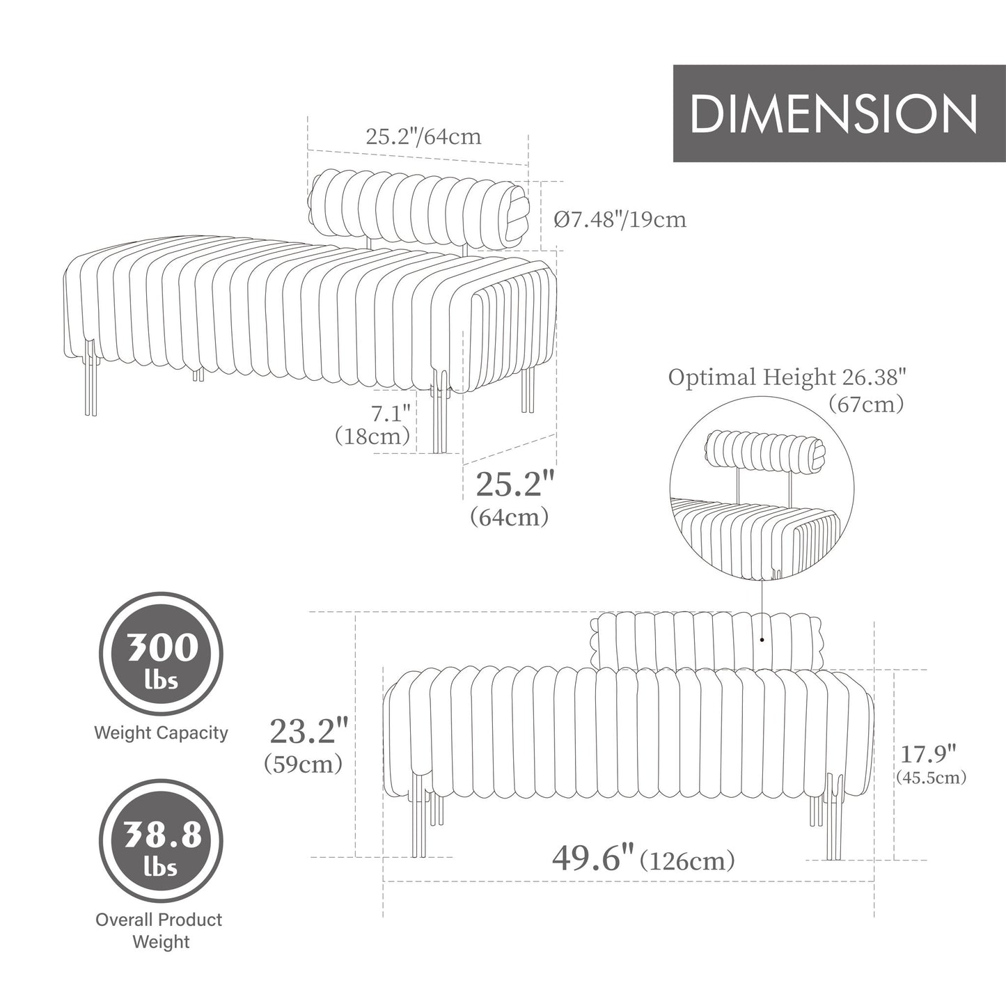 Mini Loveseat With Adjustable Backrest - Charcoal