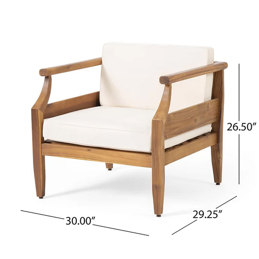 Alluvion - 4 Piece Wood Outdoor Patio Conversation Set With Cream Cushions - Teak / Beige