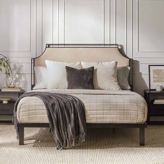 Queen Bed Frame Upholstered Metal - Tan