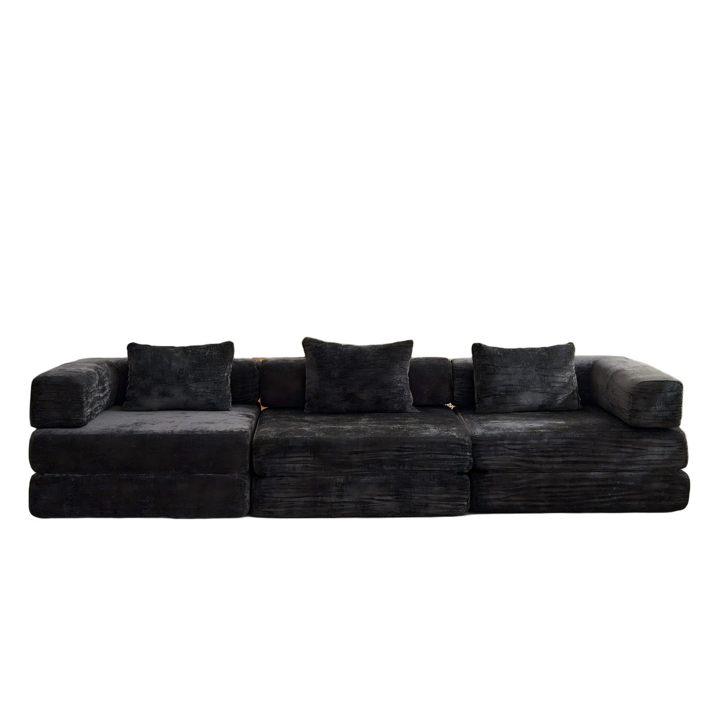 Convertible Floor Sofa Bed With Fixed Shape Frame, Boneless Modular Sectional Sofa, For Living Room - Black