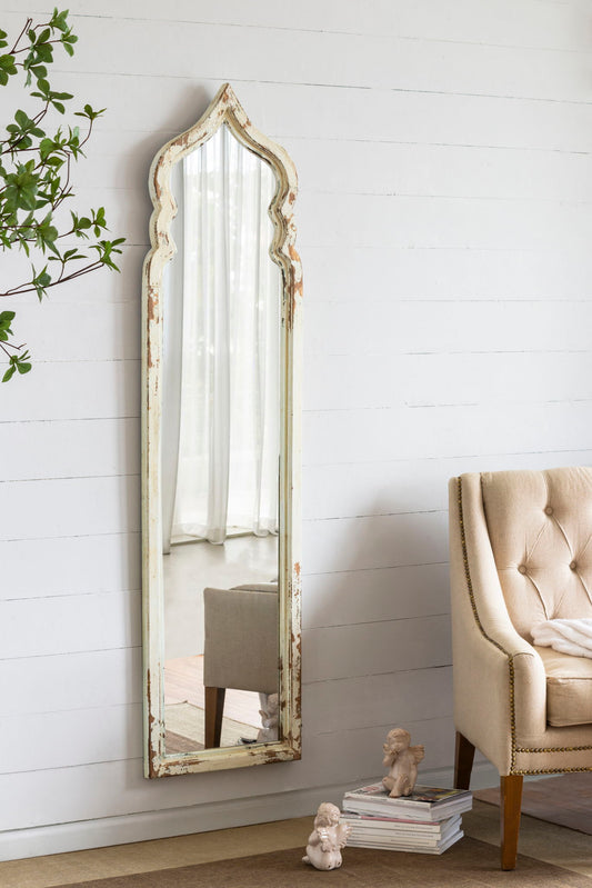 Oversized Full Length Floor Mirror, Vintage Shabby Chic Wooden Frame For Leaning, Bedroom, Living Room - White