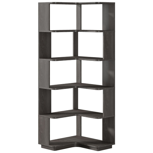 6 Tier Corner Bookshelf, L-Shaped Freestanding Shelf With Anti Drop Panels