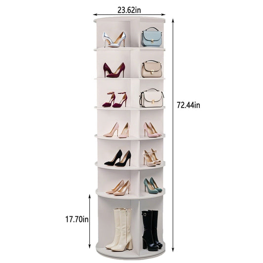7 Tier Rotating Shoe Rack With High Base Design, Freestanding 360° Organizer For 28 Pairs - White