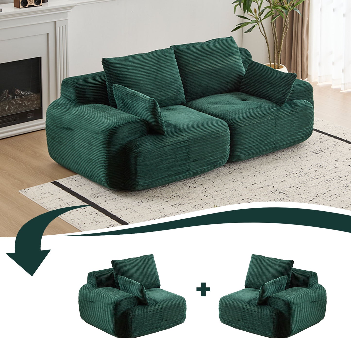 Compressed Sofa, 2 Seater Large Sectional Couches For Living Room - Green