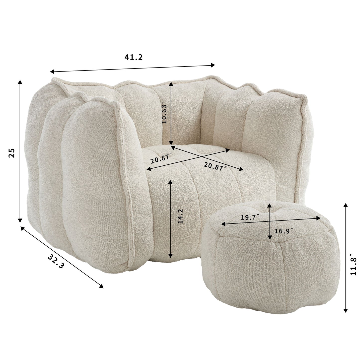 Soft Chenille Bean Bag Chair With High Resilient Foam