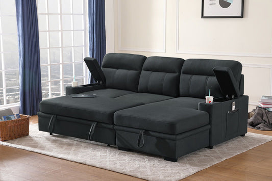 Kaden - Sleeper Sectional Sofa Chaise With Storage Arms And Cupholder