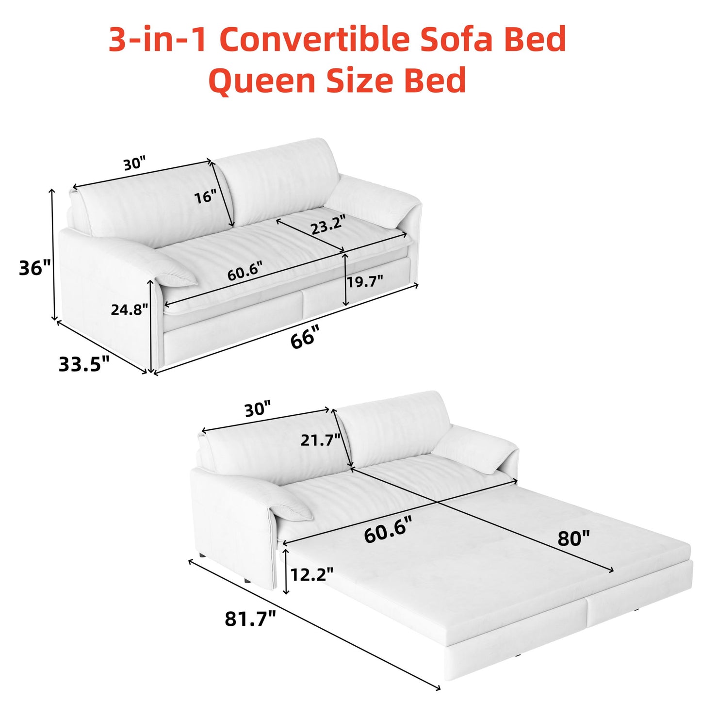 Queen Pull Out Sofa Bed, 3 In 1 Convertible Sleeper Sofa With Side Storage For Living Room - Green