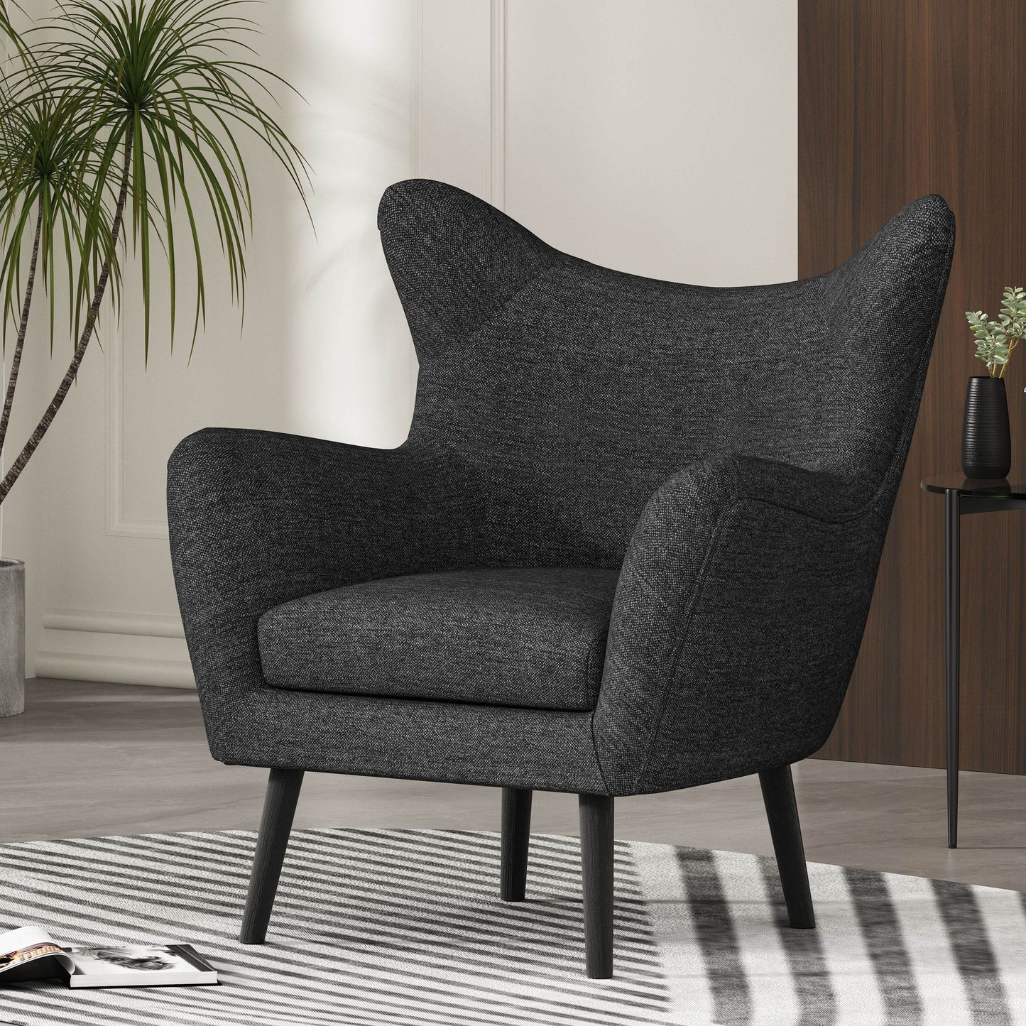 Mid - Century Modern Arm Chair With Wingback Design Wood Legs