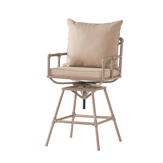 Industrial Outdoor Patio Plumber's Iron Frame Swivel Barstool With Cushions, Height Adjustable
