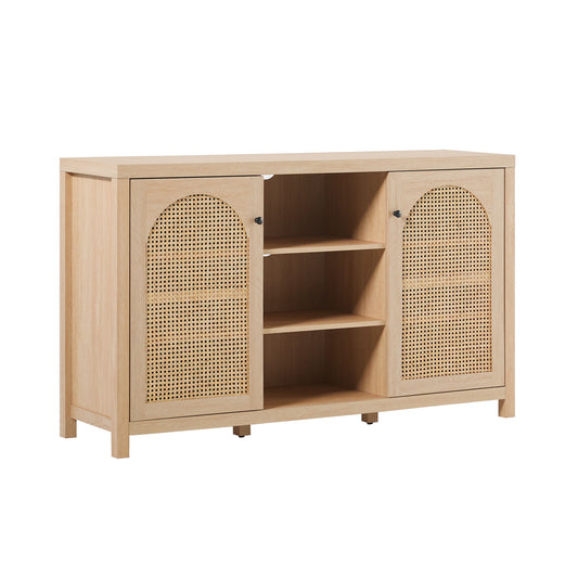 Transitional 2 Door Sideboard With Arched Rattan Panels
