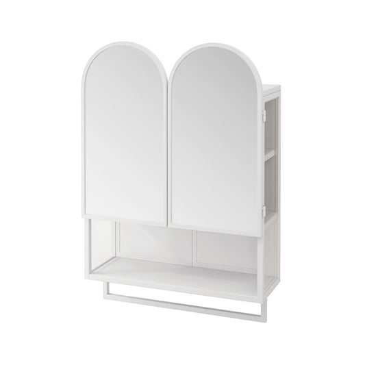 Double Arched Mirror Wall Cabinet With 2 Doors, Featuring Adjustable Shelves And Towel Rack