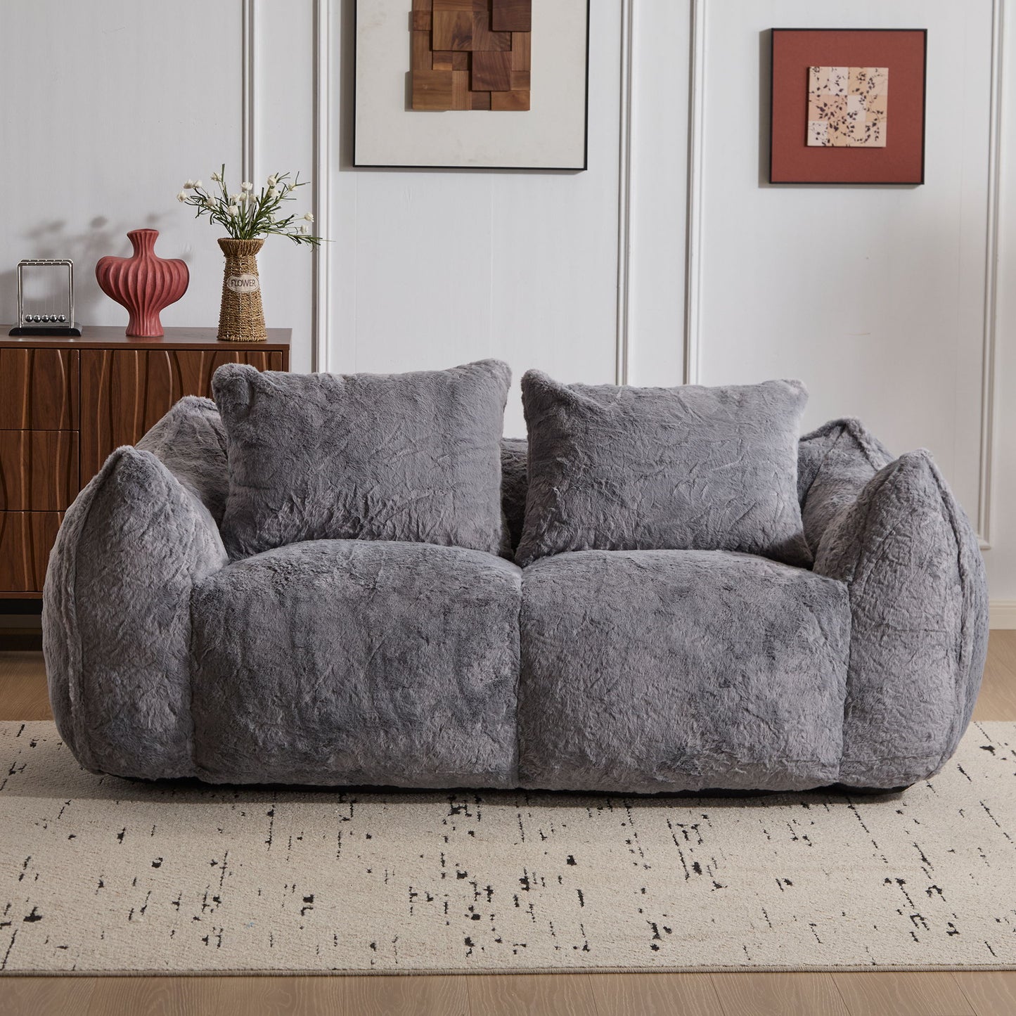Giant Bean Bag Couch, Ultra Soft Fluffy Loveseat For Living Room Reading Chair With Pillows - Gray