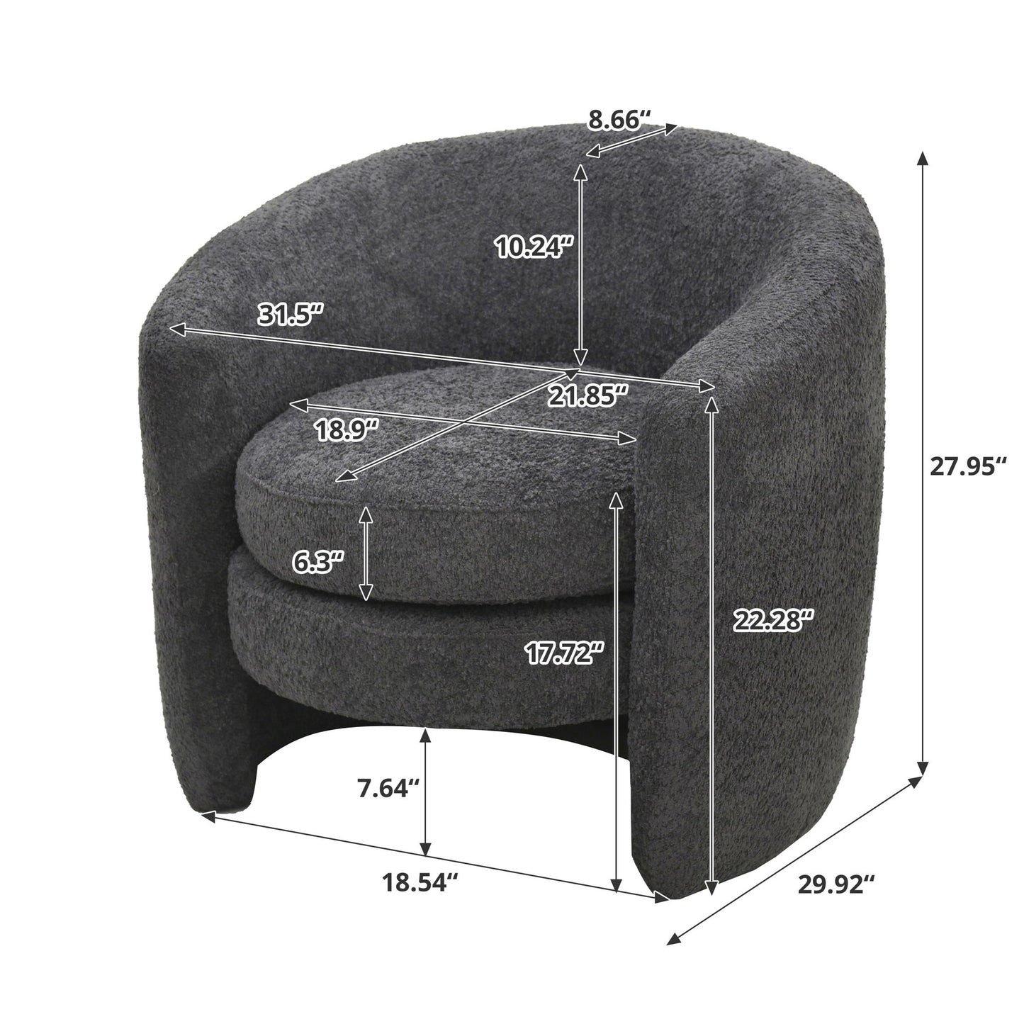 Affinity Modern Curved Back Upholstered Accent Chair With Soft Cozy Boucle Fabric - Dark Gray