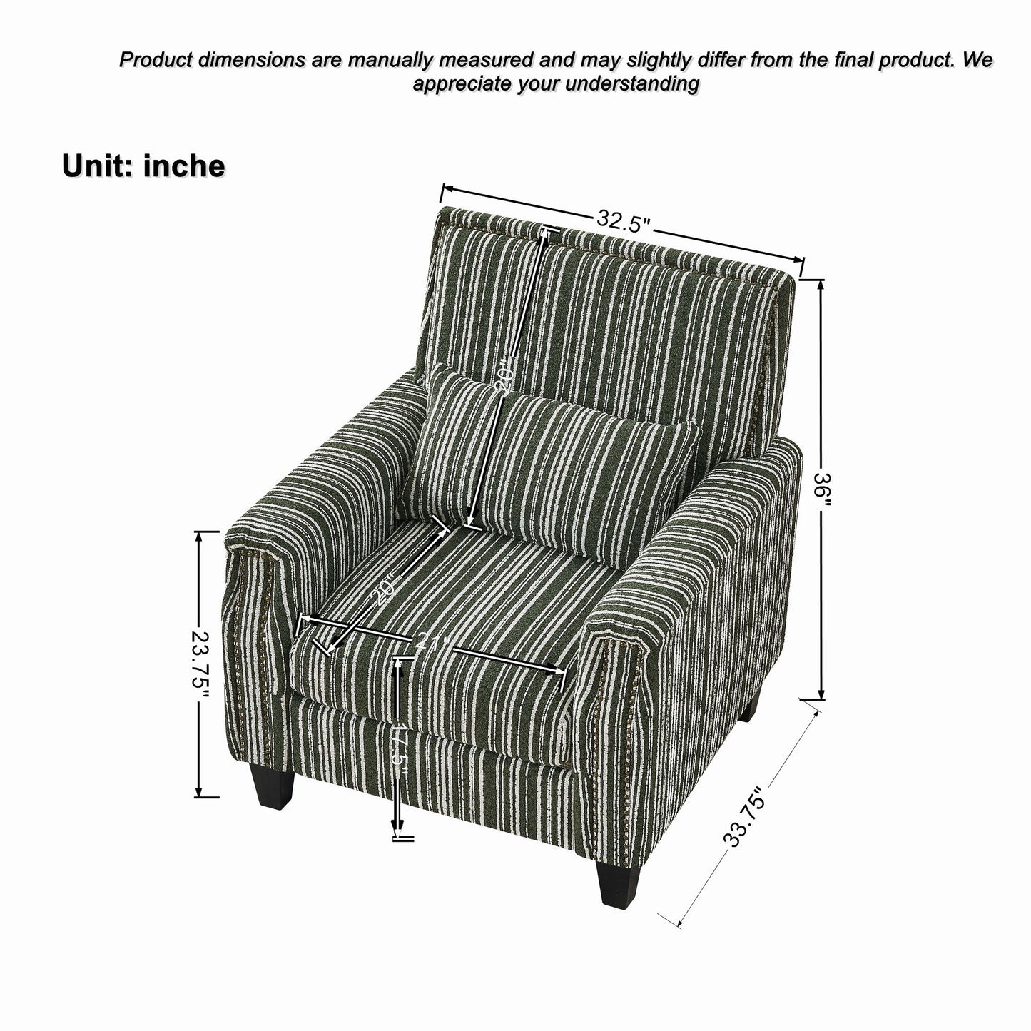 Accent Chair With Arms, Comfy Armchair For Living Room - Green