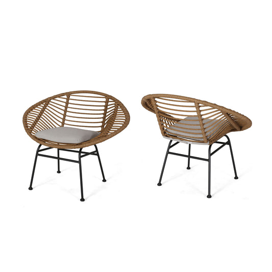 Cordella - Outdoor Woven Wicker Chairs With Cushions, (Set of 2)
