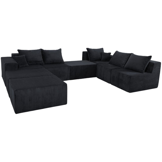 Luxury 8 Piece Modular U Shaped Sectional Sofa With Oversized Chaise Lounge And Bed Corduroy Upholstery