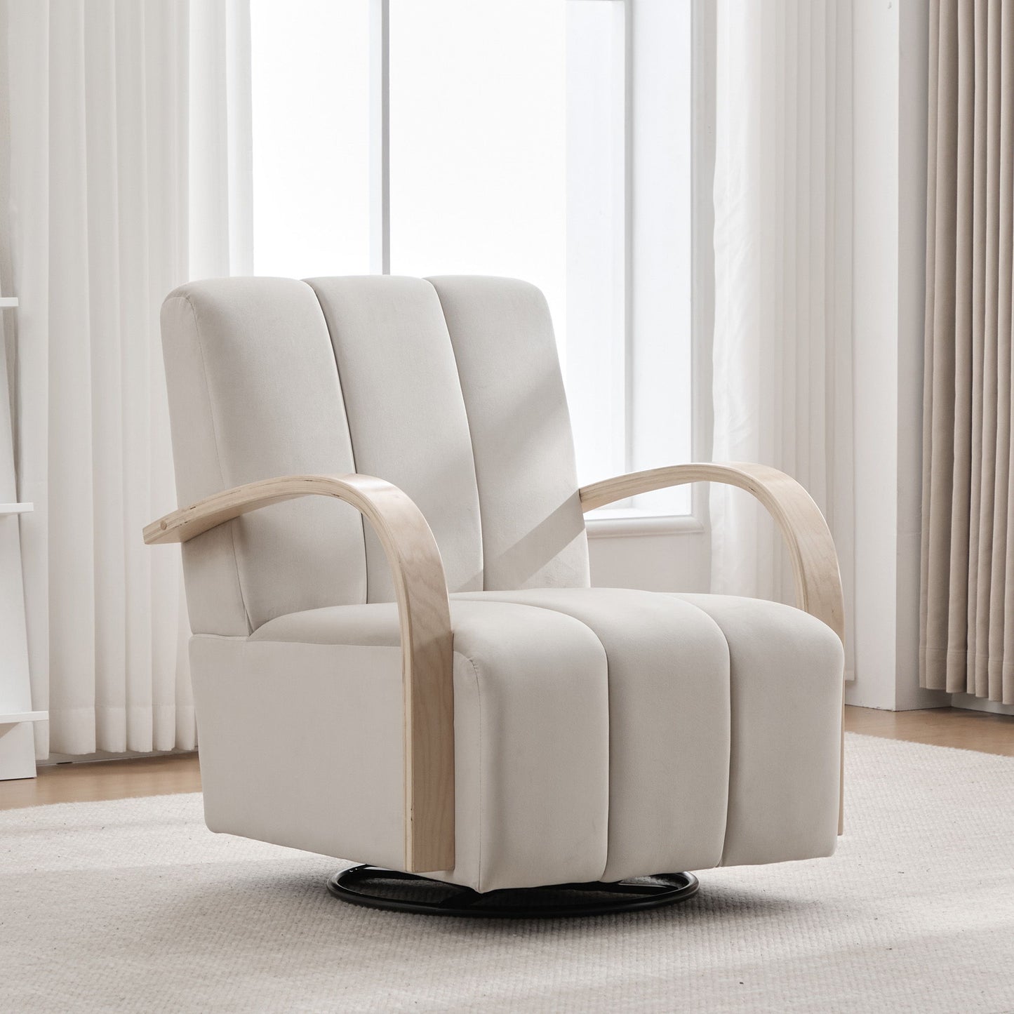360° Swivel Accent Chair With Armrests, Comfy Lounge Chair - Beige