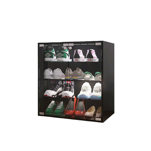 4 Layers Shoe Cabinet With Glass Door And Glass Layer Shoes Display Cabinet With LED Light Bluetooth Control - Black