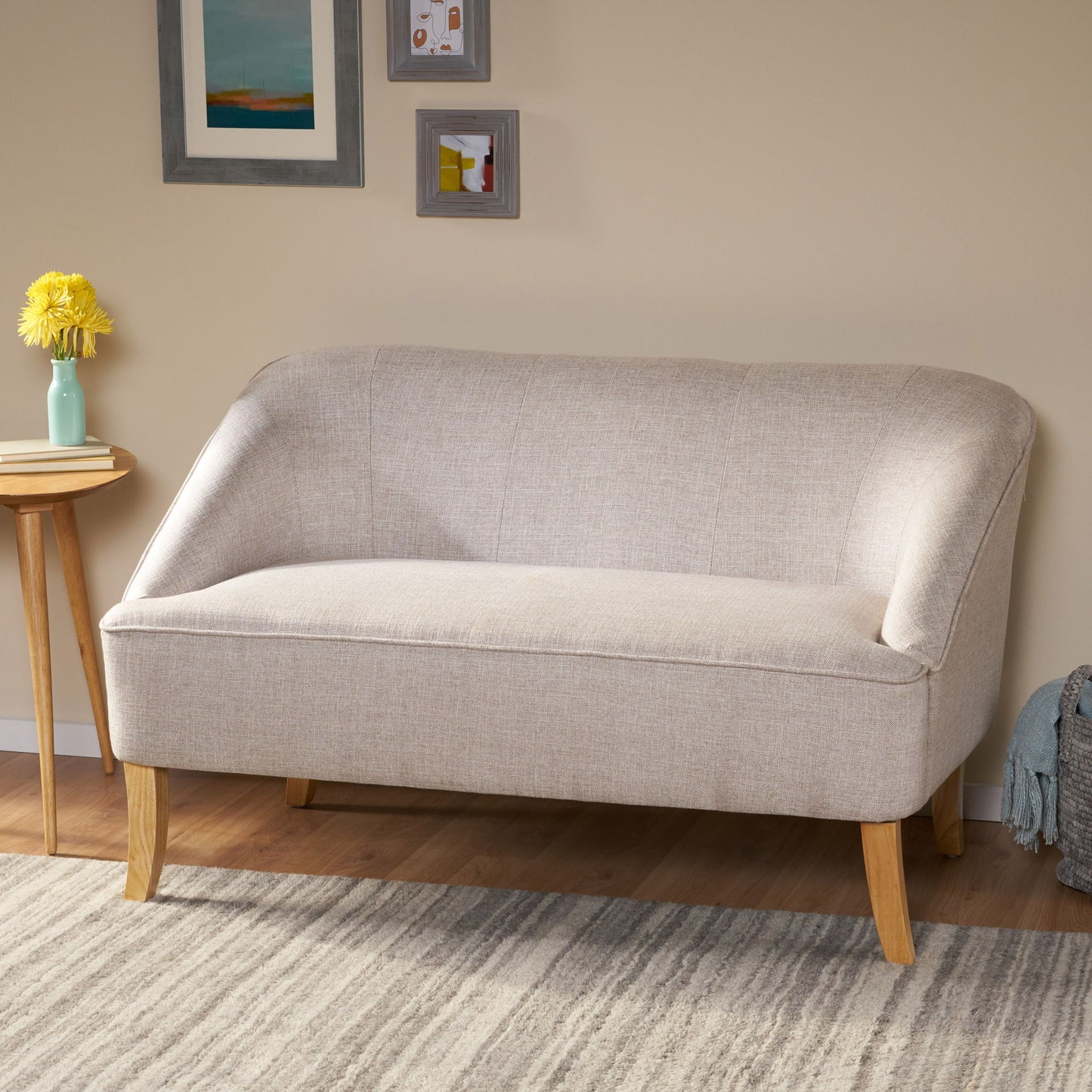 Modern Fabric Loveseat With Sloped Armrests For Living Room - Beige