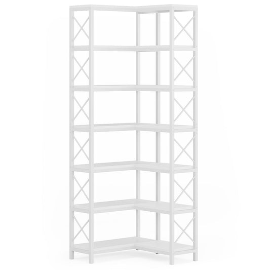 7 Tier Corner Bookshelf, Storage Unit For Living Room