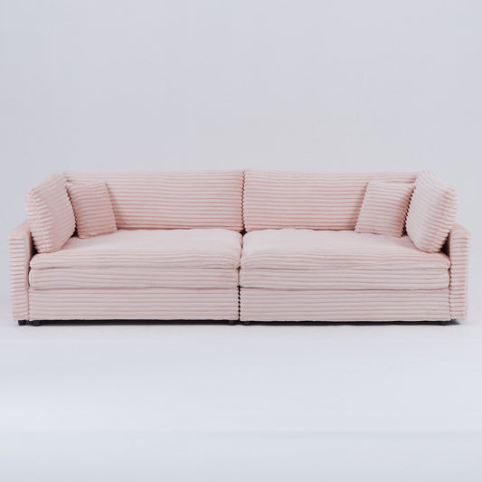 Elegant Corduroy Sofa With Throw Pillows And Backrests