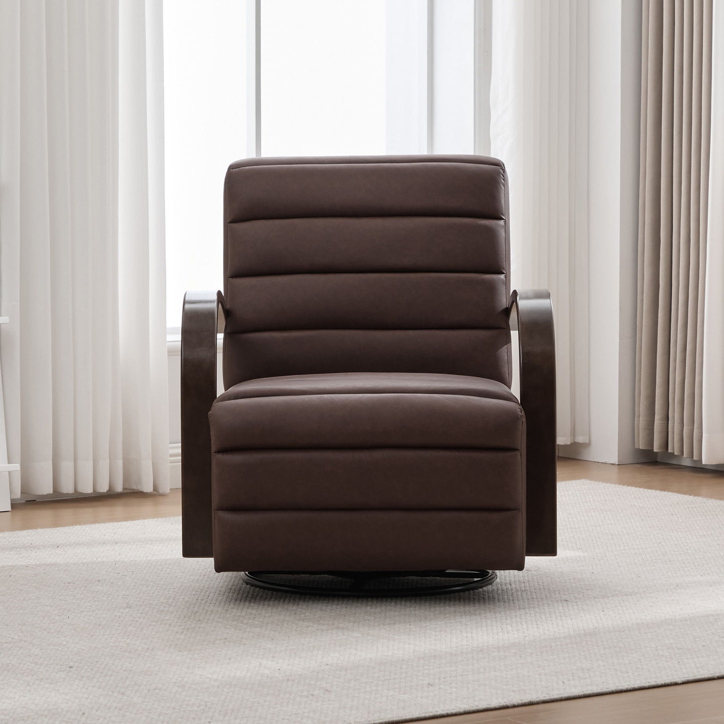 360° Swivel Accent Chair With Armrests, Comfy Lounge - Brown