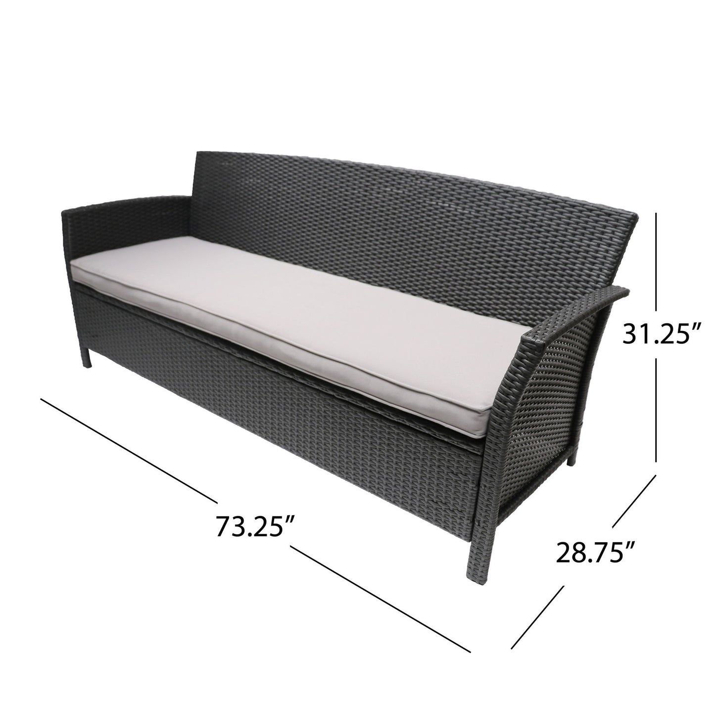 Thalassa - Outdoor 3 Seater Sofa With Water Resistant Cushion - Gray / Black
