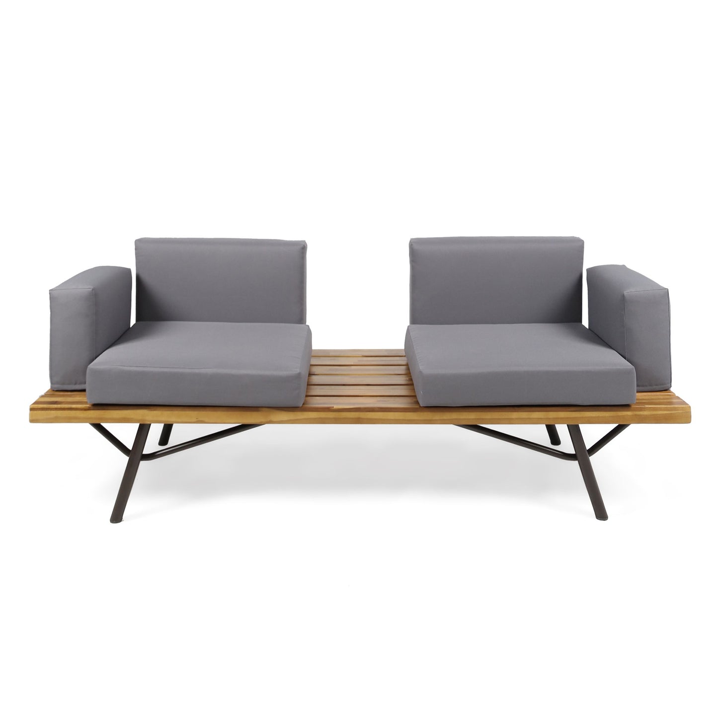 Outdoor Sofa With Cushions And Iron Legs - Dark Gray