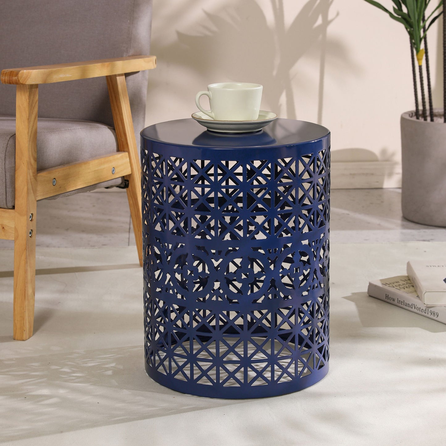 Modern Iron Solar Side Table With Built - In Light