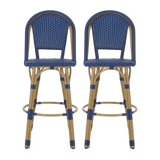 Outdoor Rattan And Aluminum French Barstools (Set of 2)