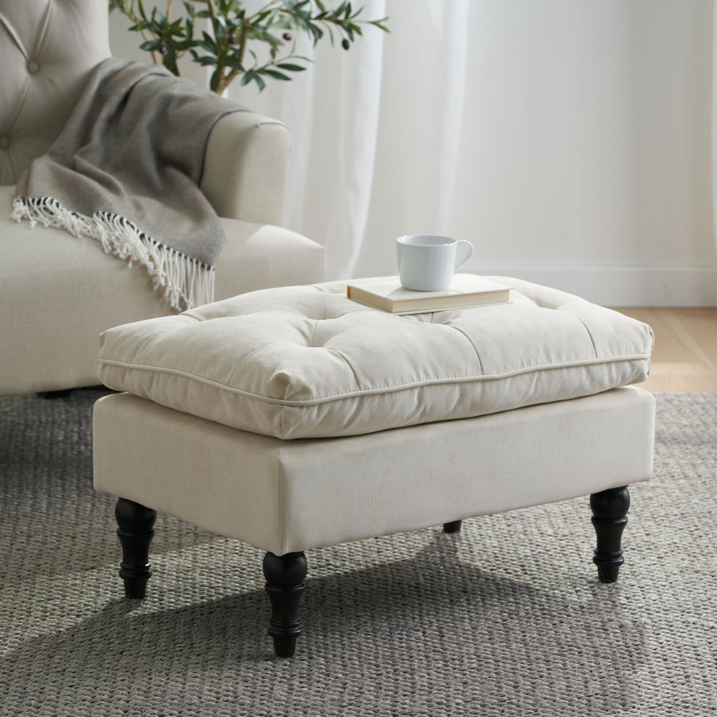 Lofton - Pillow Top Ottoman With Button Tufting - Cream