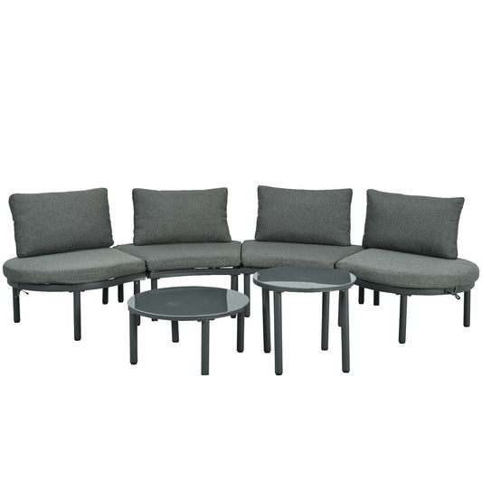 6 Piece Patio Set, Half Moon Outdoor Sectional Sofa With 2 High Low Coffee Tables, 4 Pillows & Cushions