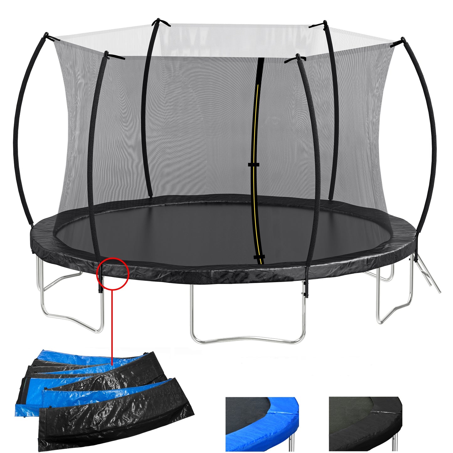 14FT Trampoline (Double-side color pad) , Trampoline for Kids and Adults with Enclosure Net and Ladder,Curved fence pole