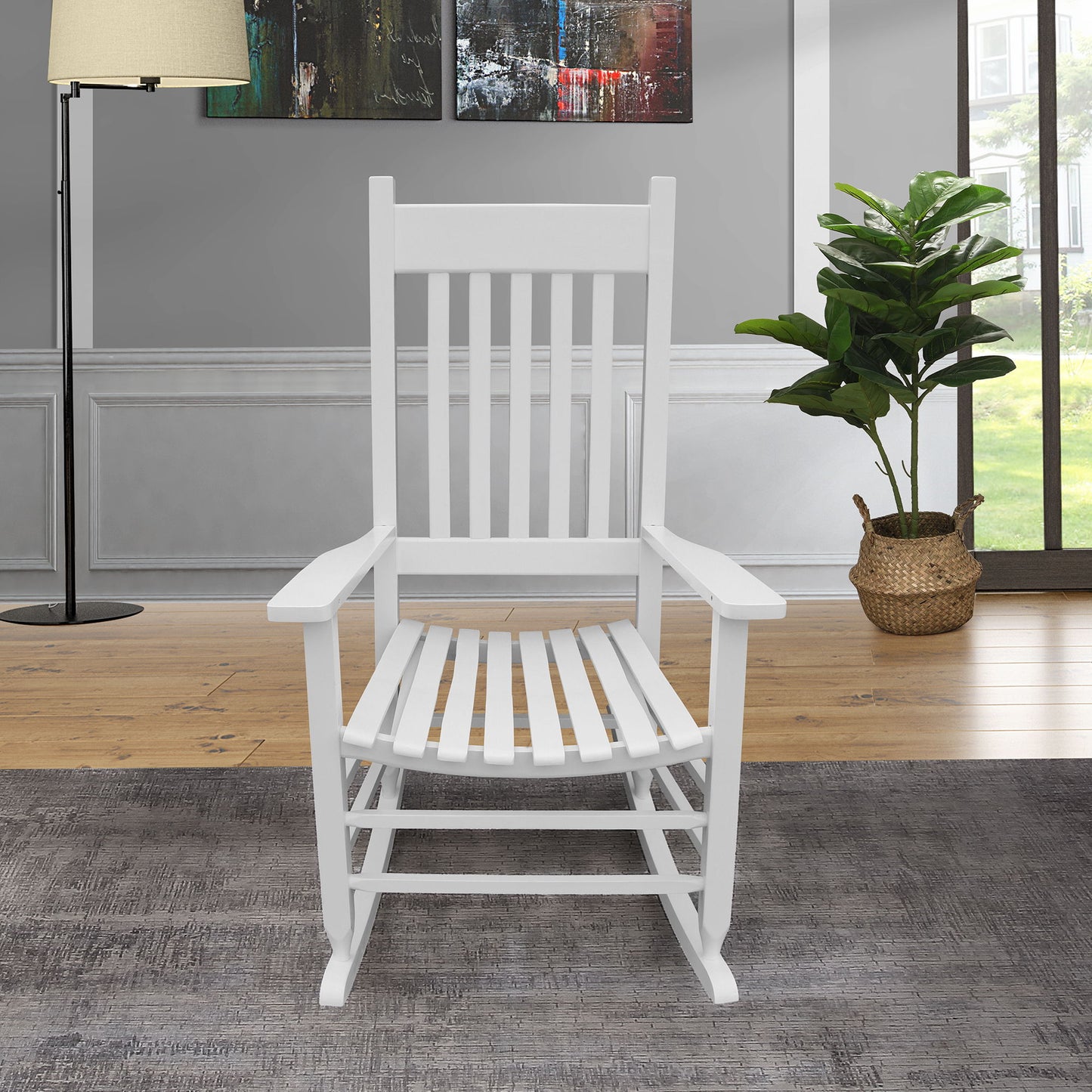 Classic Wooden Porch Rocker Chair White Populus Wood Comfortable Design