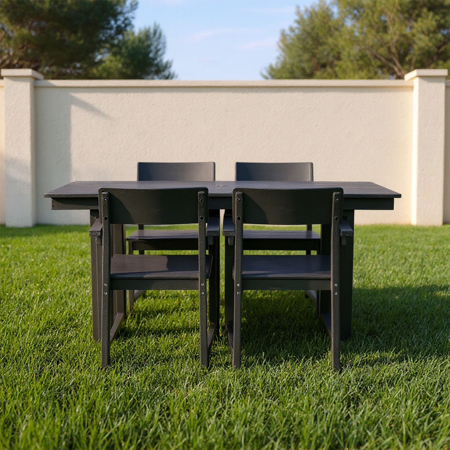 5 Piece Outdoor Dining Set For 4, Patio Table With Umbrella Hole And 4 Armrest Chairs For Backyard - Black