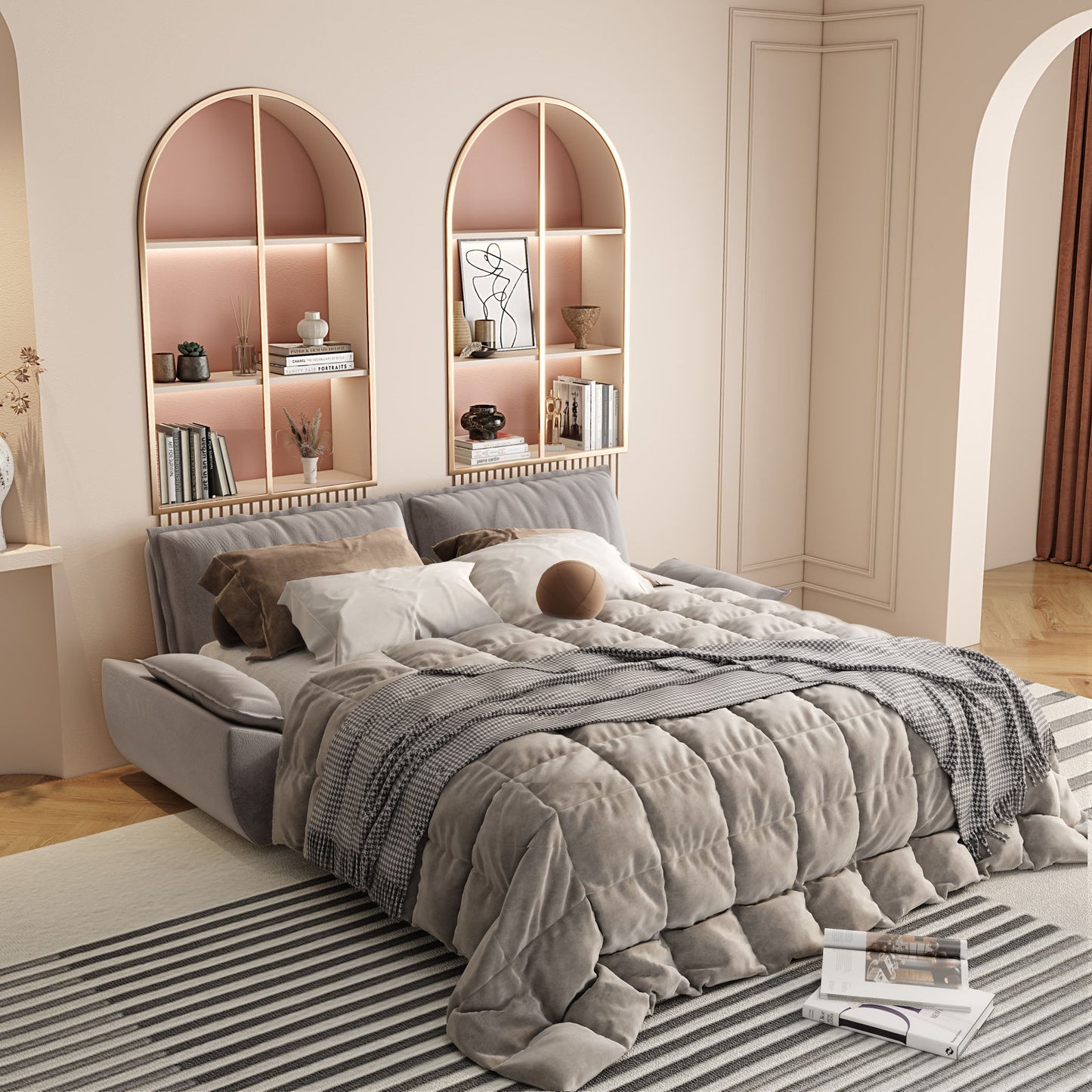 Queen Pull Out 3 In 1 Convertible Sleeper Sofa With Side Storage